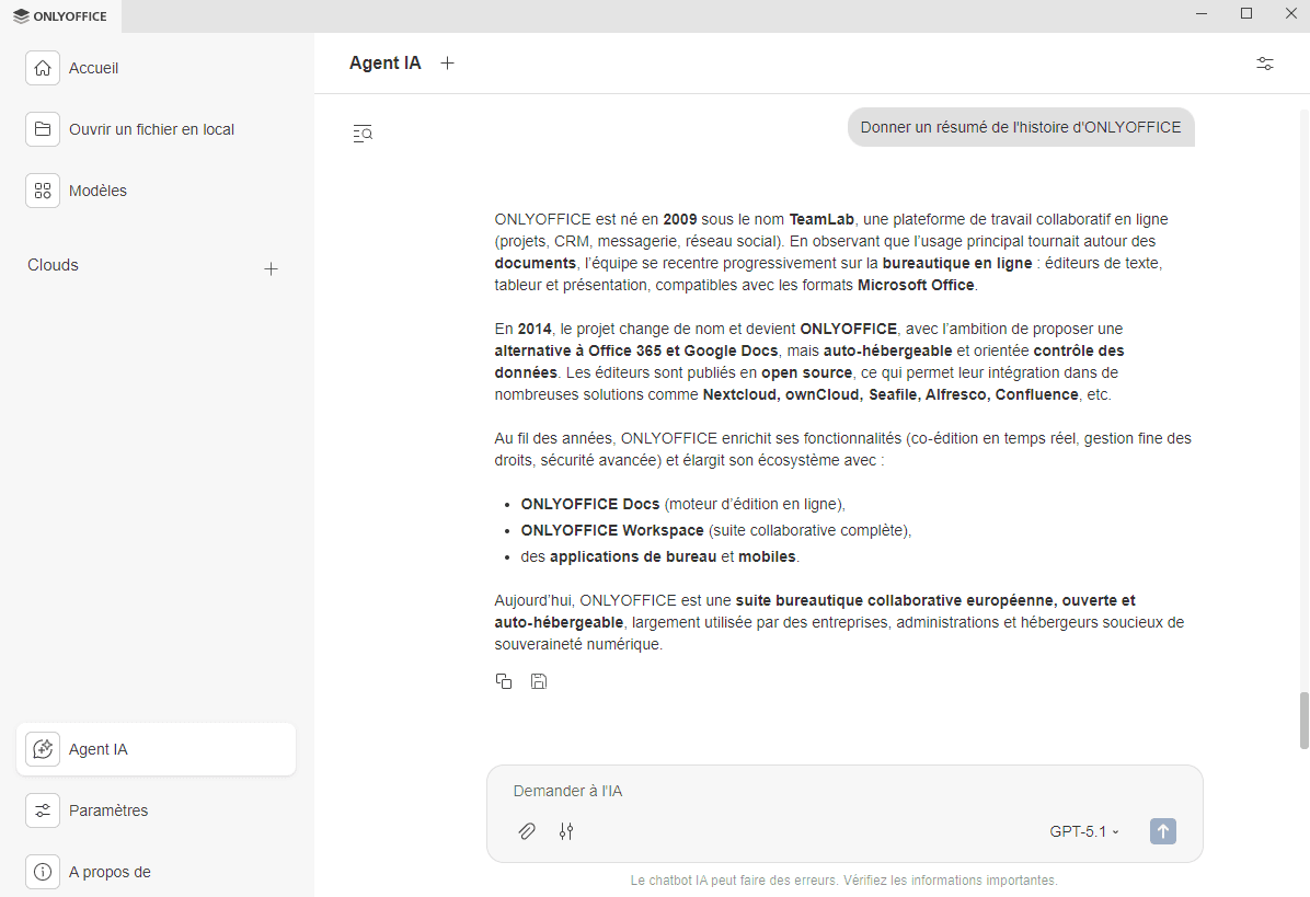 Résultats du chat IA