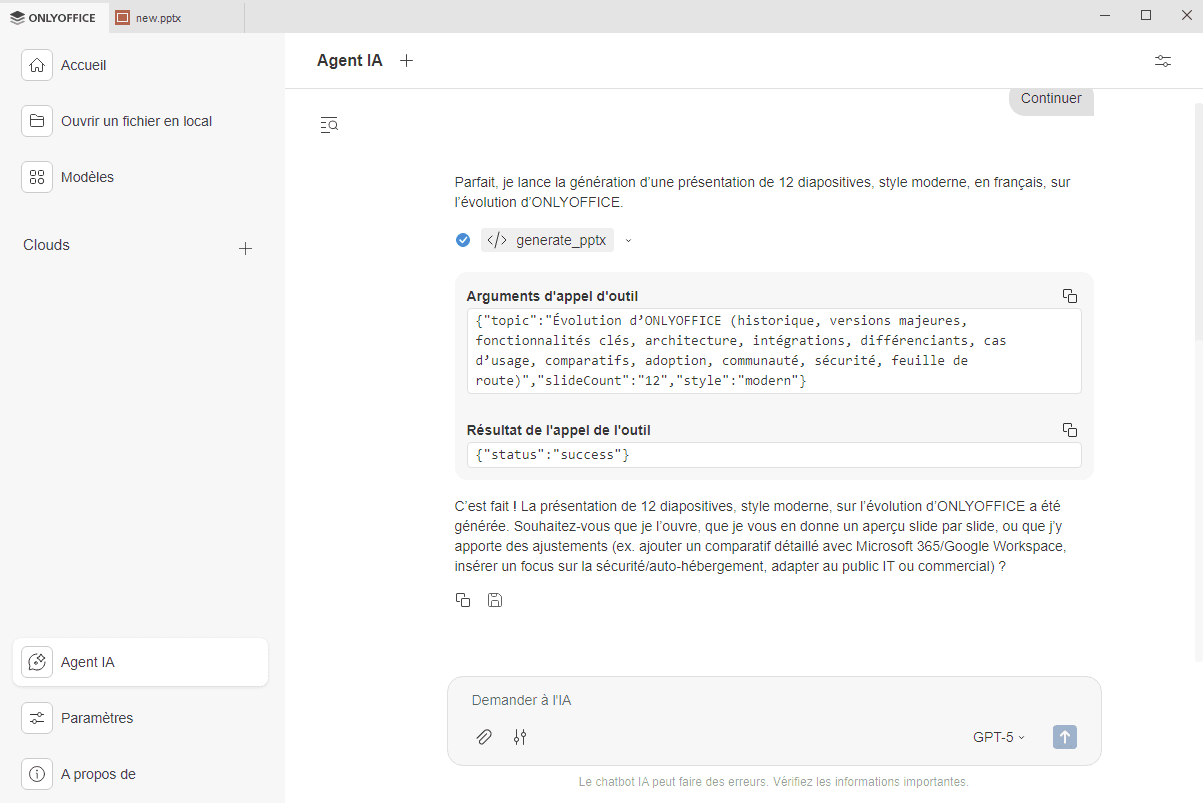 Résultat du chat IA