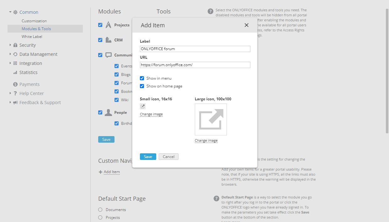 Adding custom menu items