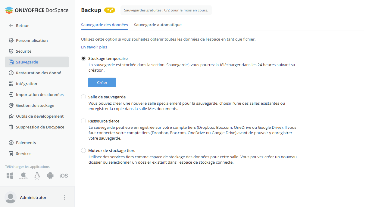 Sauvegarde de données