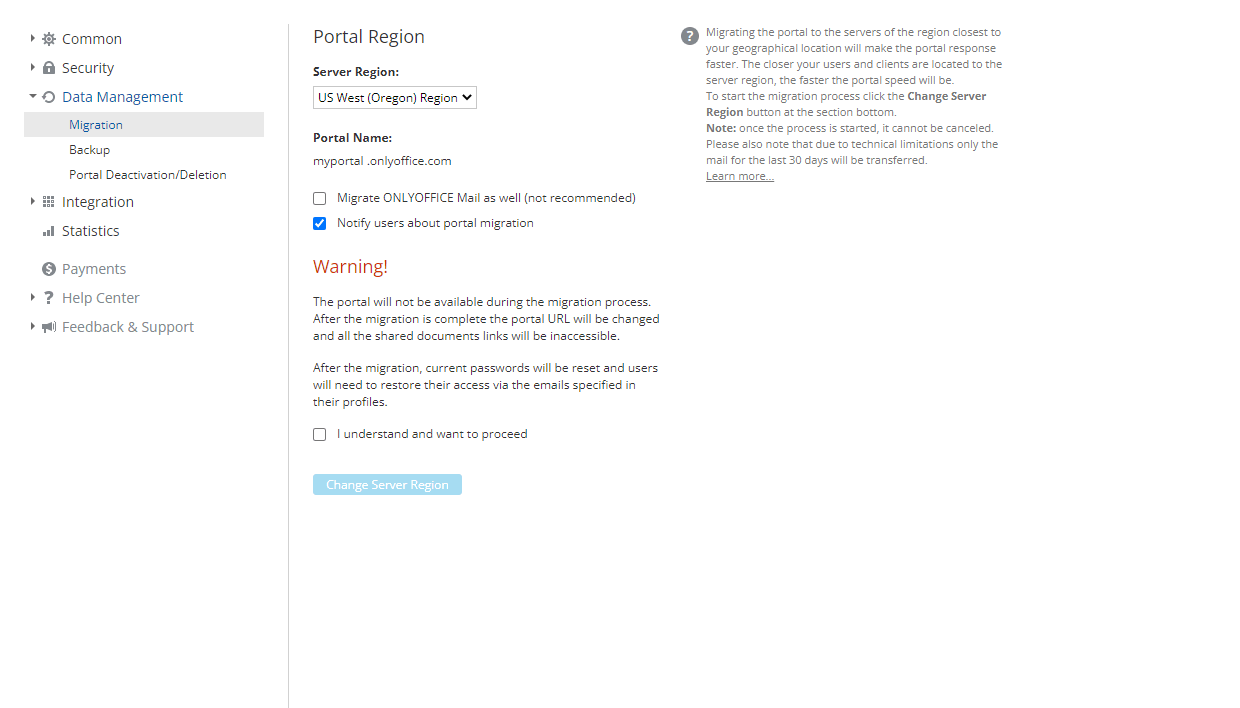 Changing Portal Region