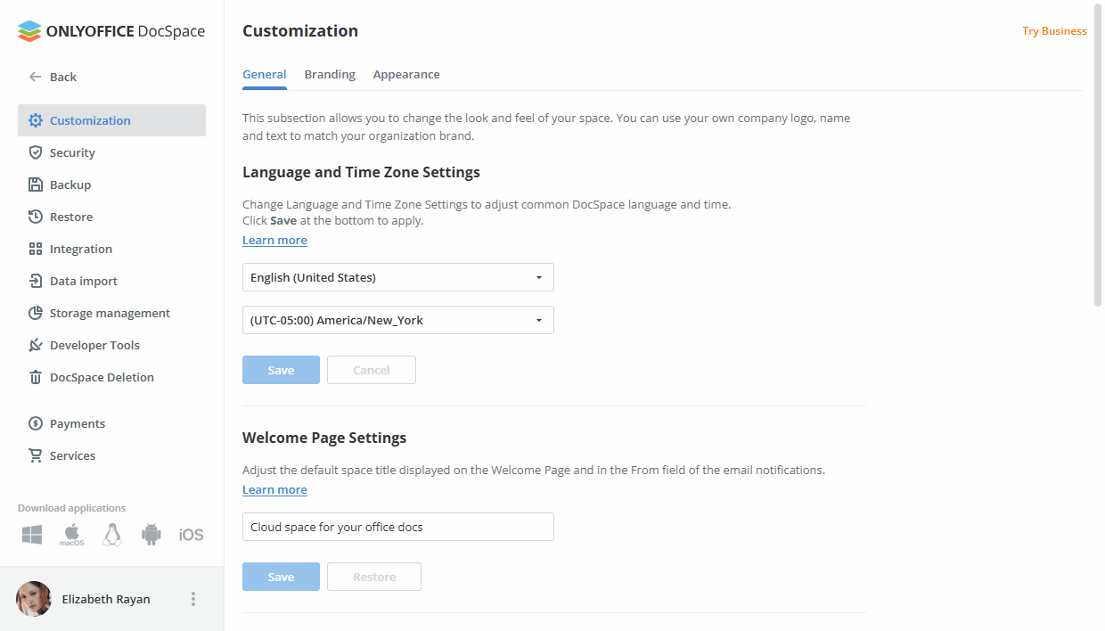 DocSpace settings