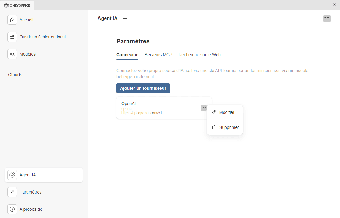 Modifier fournisseur d'IA
