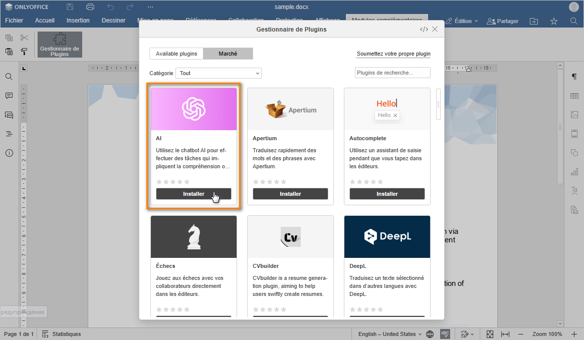 Installer le module complémentaire AI