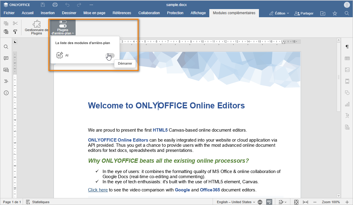 Activation de l'onglet AI