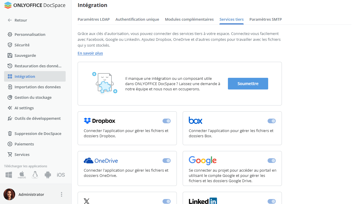 Paramétrer 'intégration