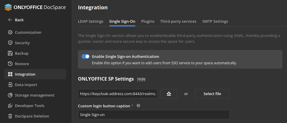 如何配置ONLYOFFICE SP与Keycloak IdP