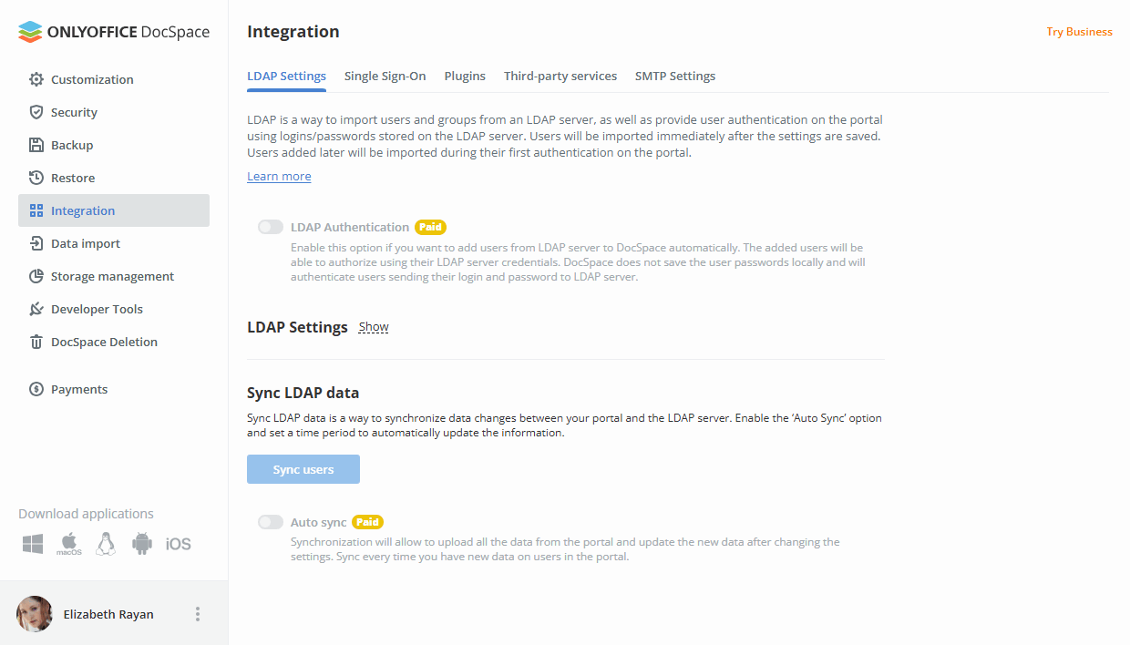 LDAP settings - Main page