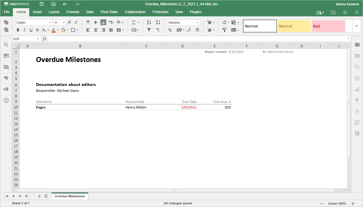 Report types Overdue Milestones