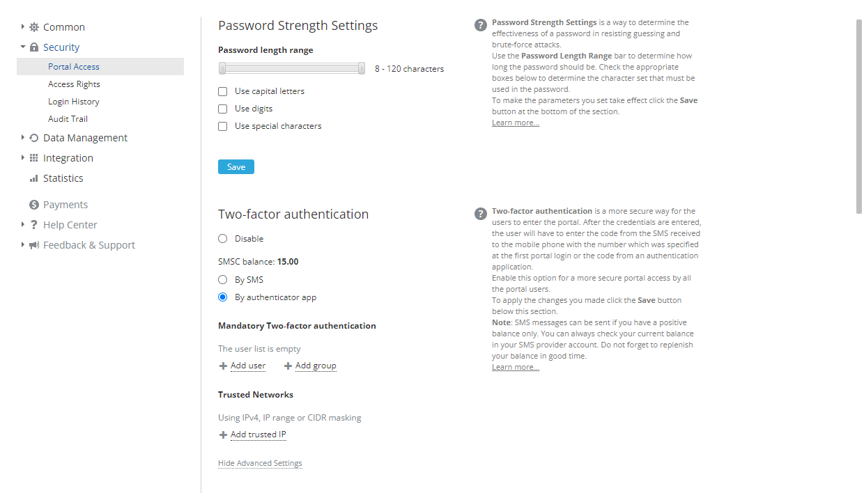Changing Portal Access Settings