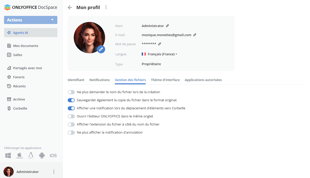Paramètres administrateur de salle