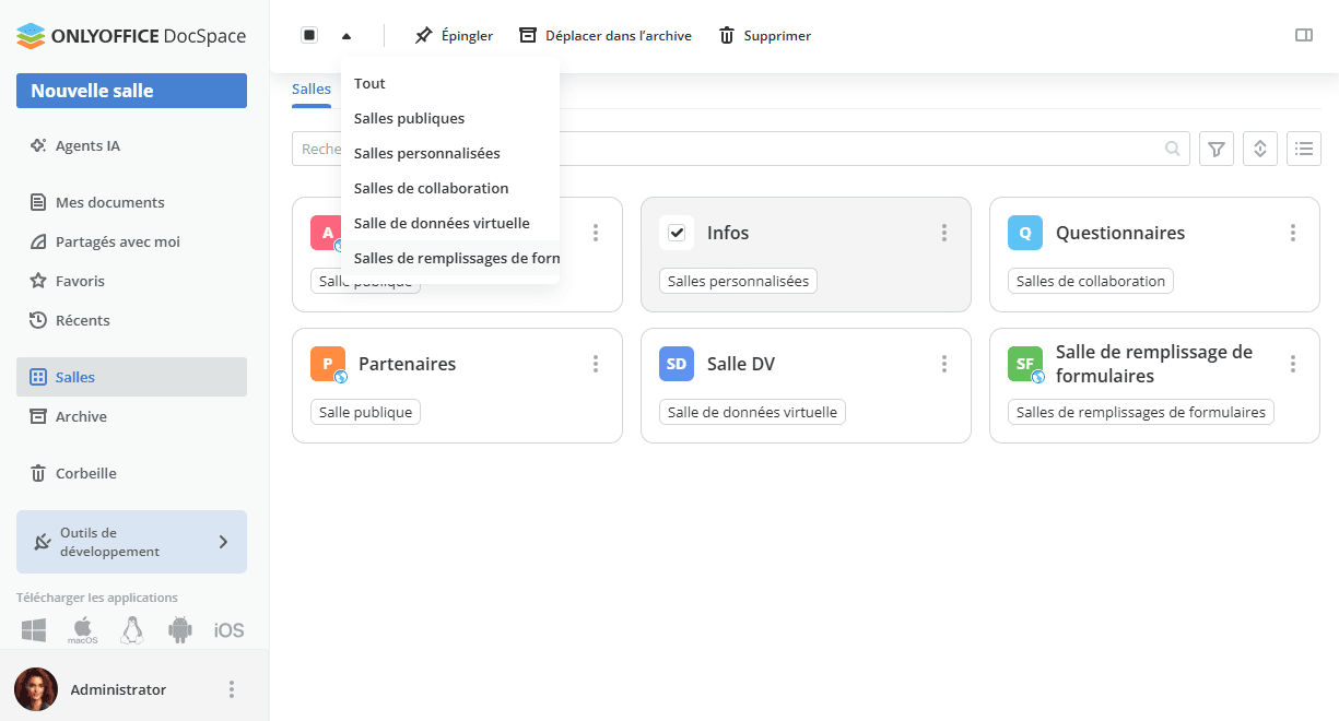 Sélectionner les salles par type