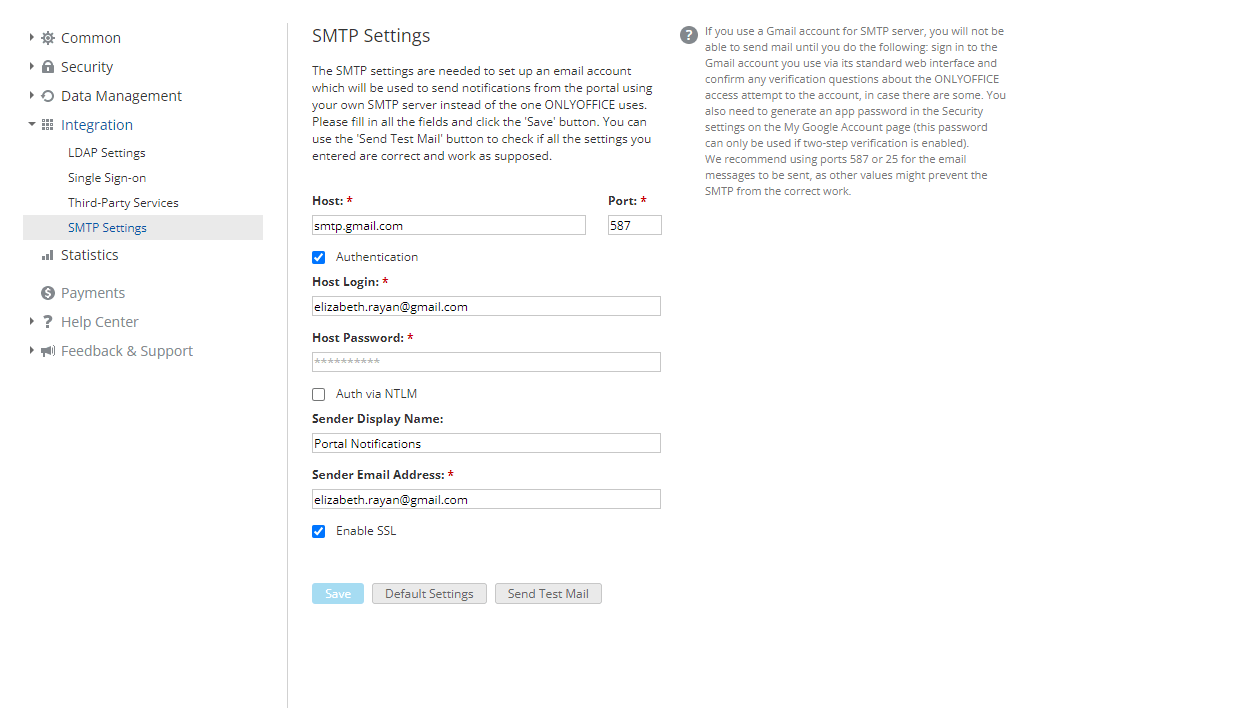 Adjusting SMTP Settings