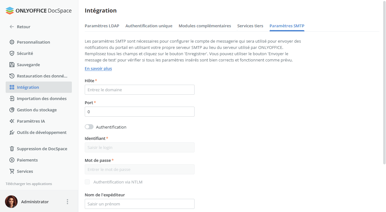 Configuration du serveur SMTP