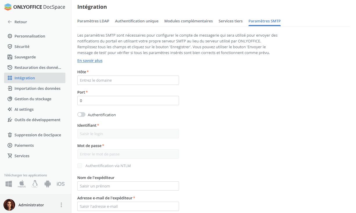 Configuration du serveur SMTP