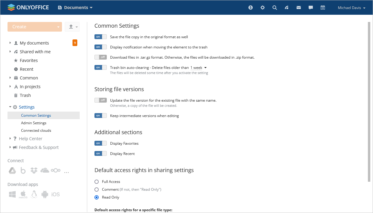 Changing module settings