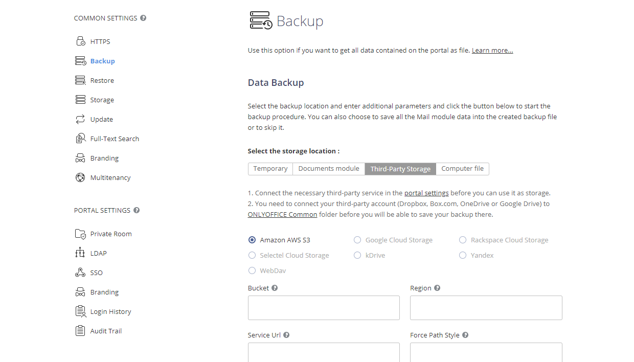 Third-Party Storages tab