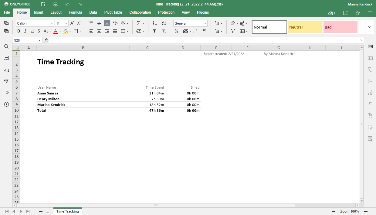 Report types Time Tracking