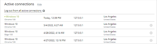 Liste des connexions actives