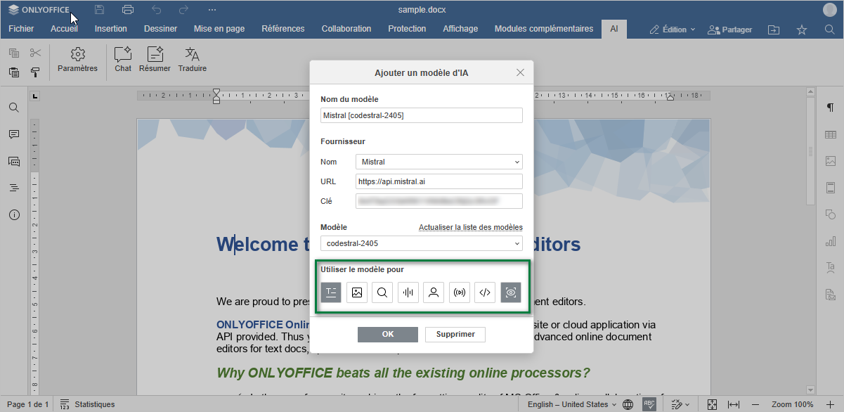 Paramétrer l'usage du modèle
