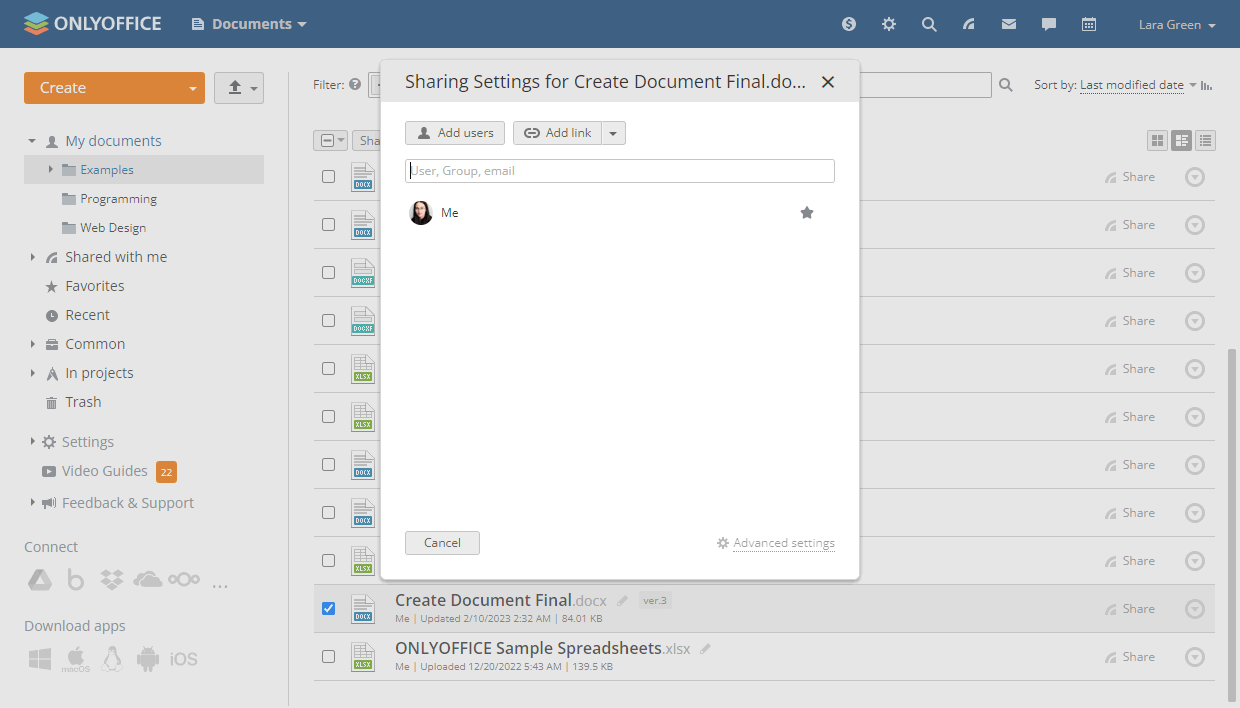 Sharing files and folders