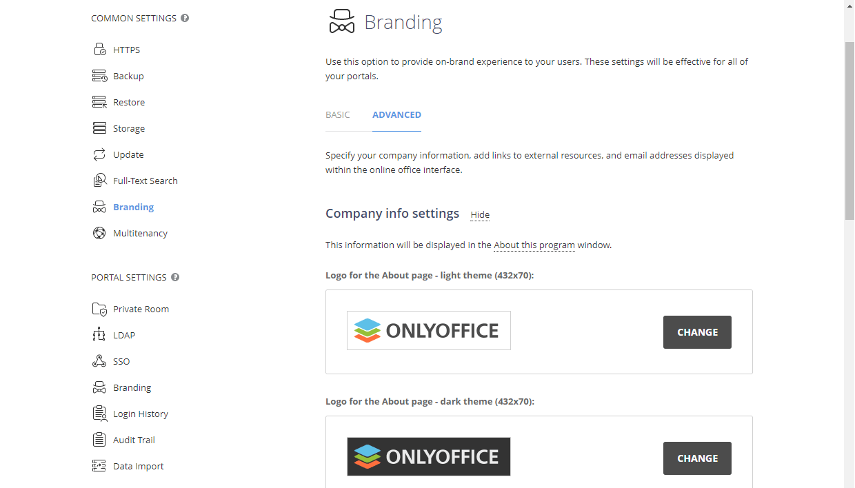 Advanced branding settings