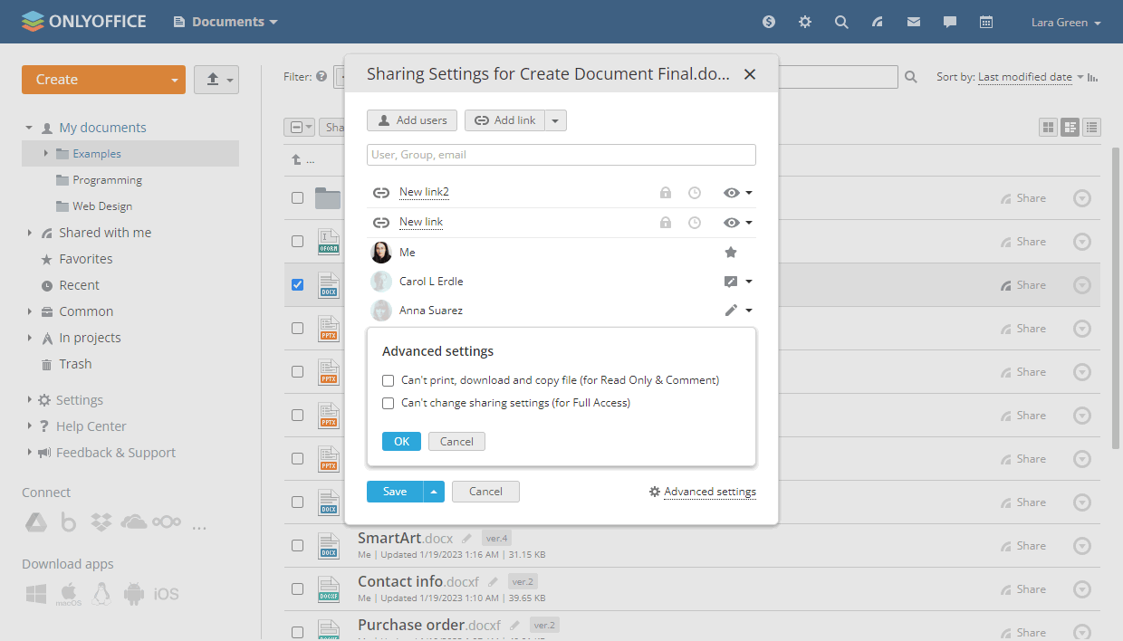 Sharing files and folders