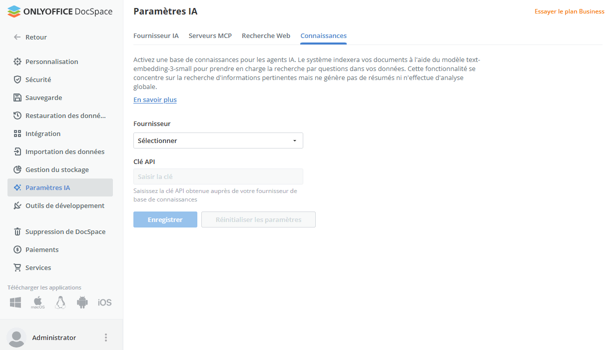 Paramètres Connaissances