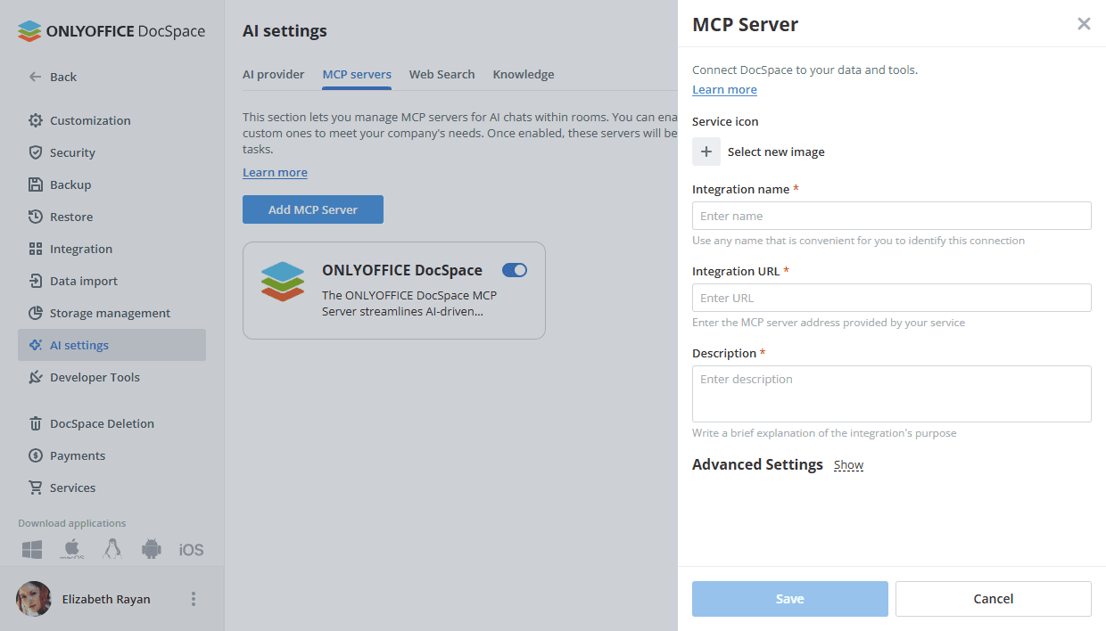 MCP servers settings