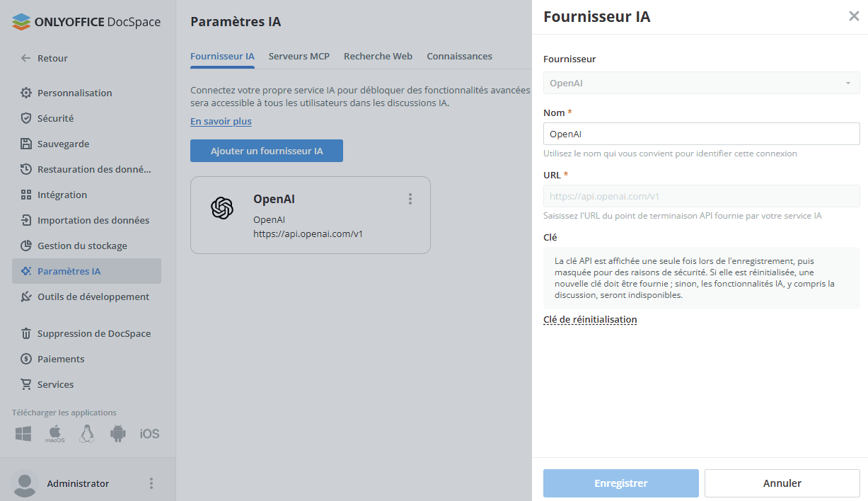 Paramètres fournisseur d'IA - Page principale