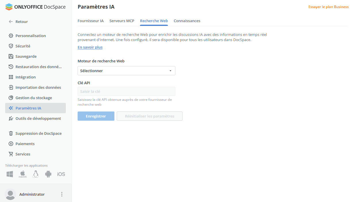 Paramètres Recherche sur le Web
