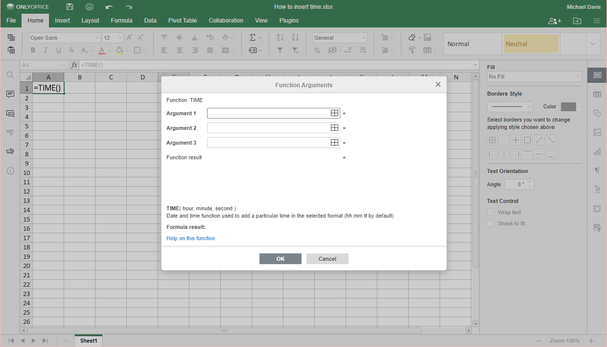 date and time arguments window
