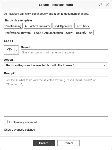 Create a new assistant window