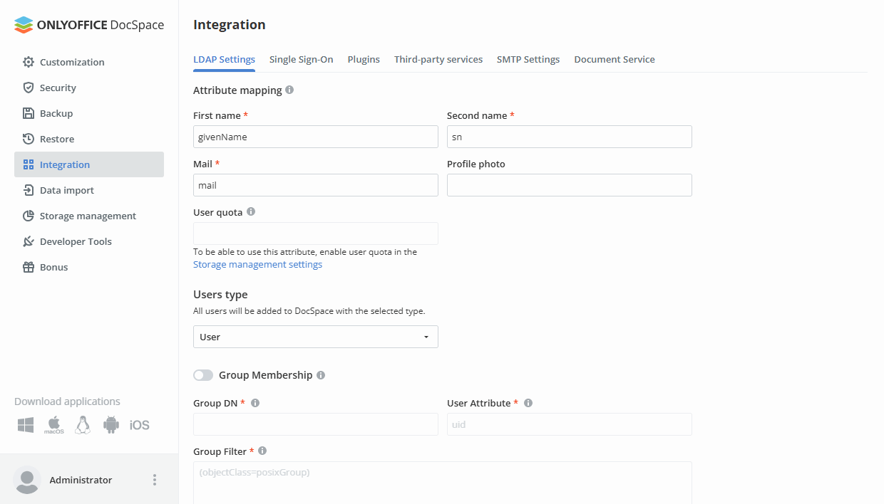LDAP settings - Attribute Mapping