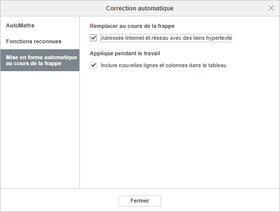 Mise en forme automatique au cours de la frappe