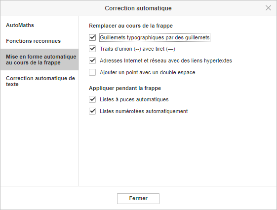 Mise en forme automatique au cours de la frappe