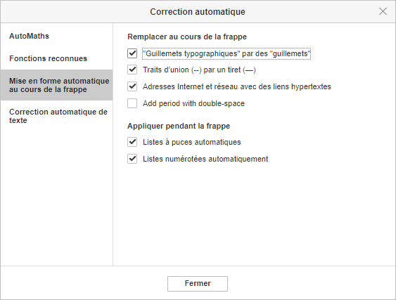 Mise en forme automatique au cours de la frappe