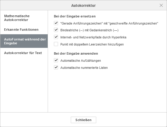 AutoKorrektur bei der Eingabe