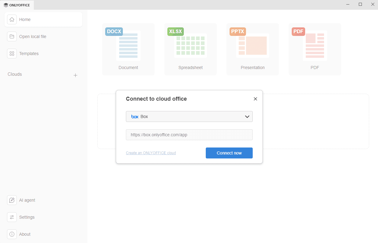 Connect to cloud Box selected