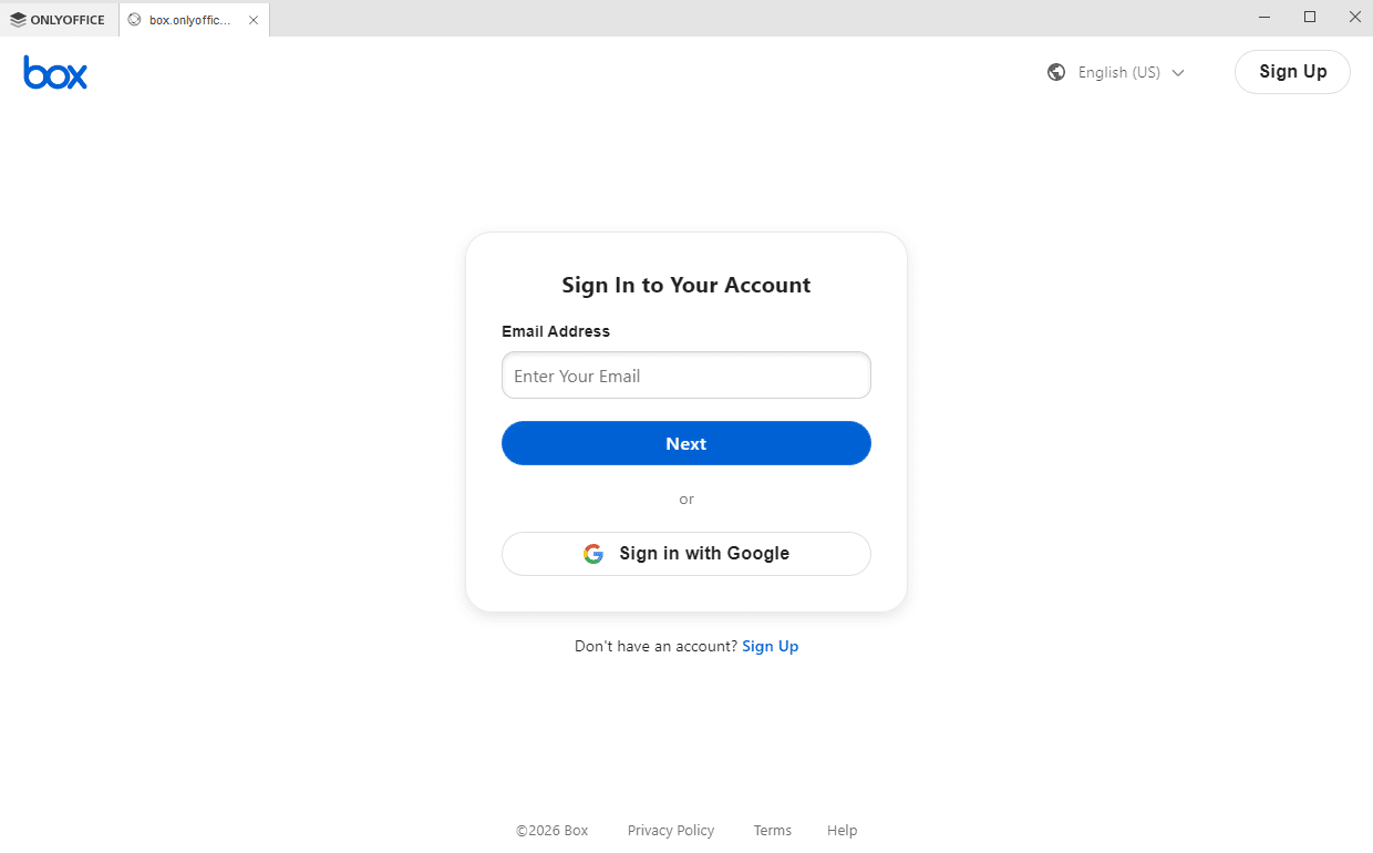 Box sign-in page