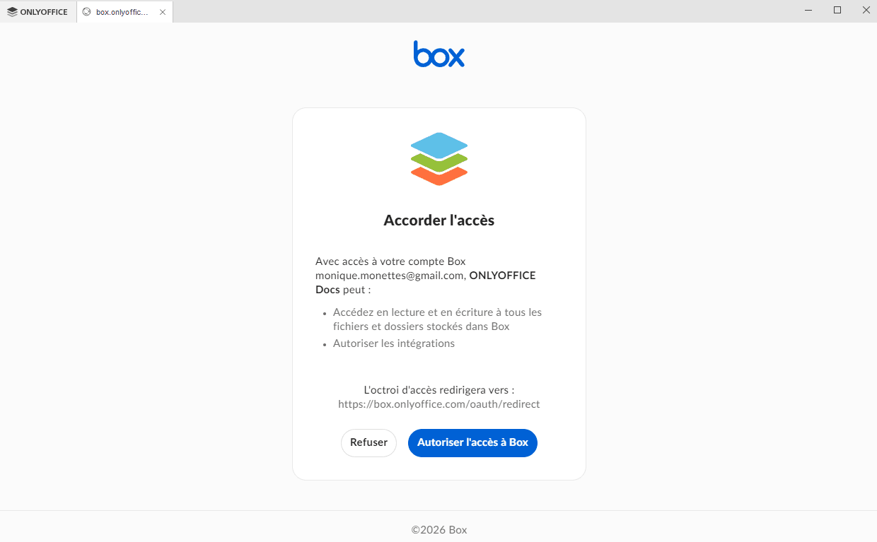 Page de connexion à Dropbox