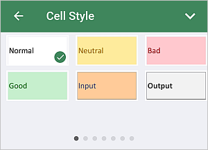 Cell styles palette