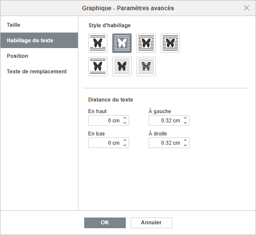 Graphique - Paramètres avancés Habillage du texte
