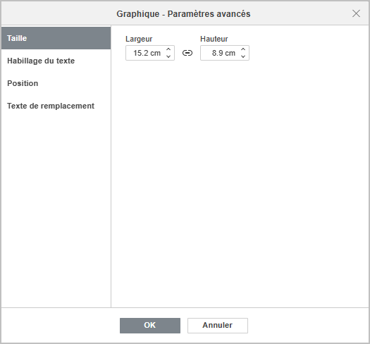 Graphique - Paramètres avancés Taille