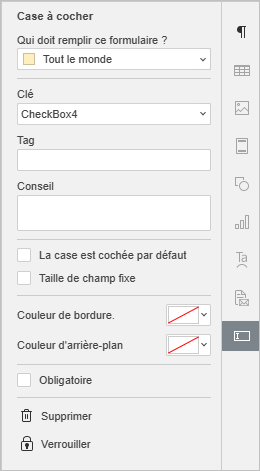 Paramètres de case à cocher