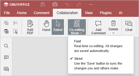 Co-editing Mode menu