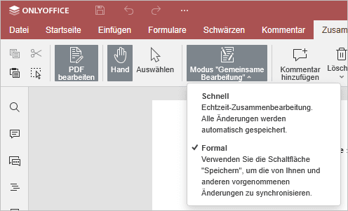 Gemeinsame Bearbeitung - Menü