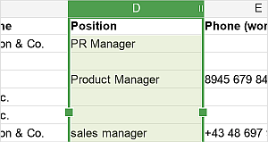 Column selection handles
