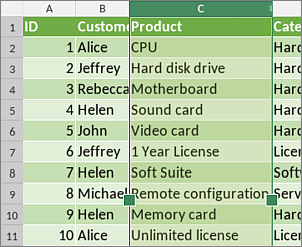 Column selection handles