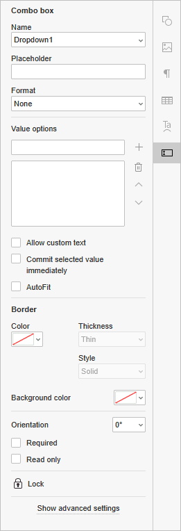 combo box settings